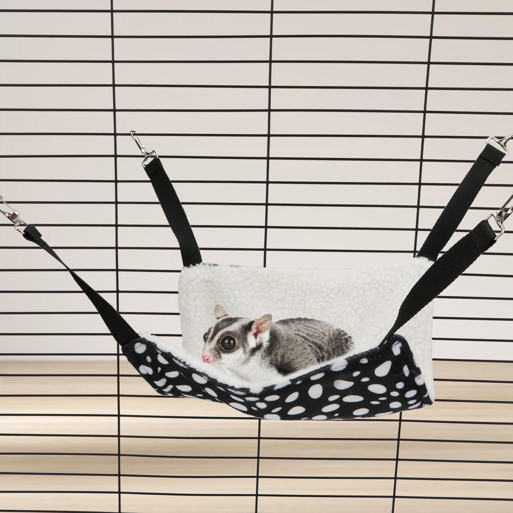 Wontee 2 Pack Small Animal Hammock Soft Fleece Sleeping Bed for Mice Rat Chinchilla Guinea Pig Ferret Kitten Cat Rabbit (S: 10.6x10.6inch, Black White Dot)