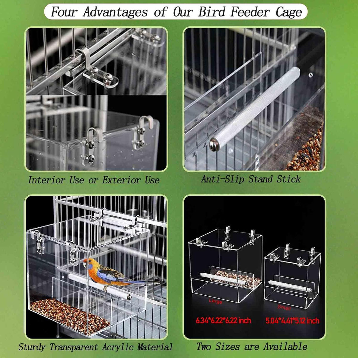 No Mess Bird Feeder for Cage, Automatic Acrylic No Mess Bird Feeder Cage