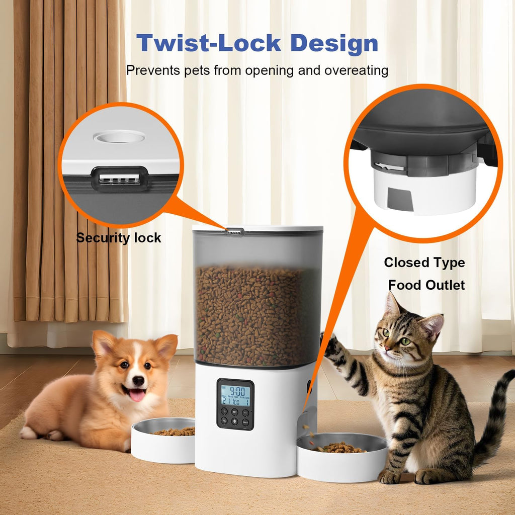 ANDOLL HOME 6L Automatic Cat Feeder, 2 Pets Timed Cat Dry Food Dispenser