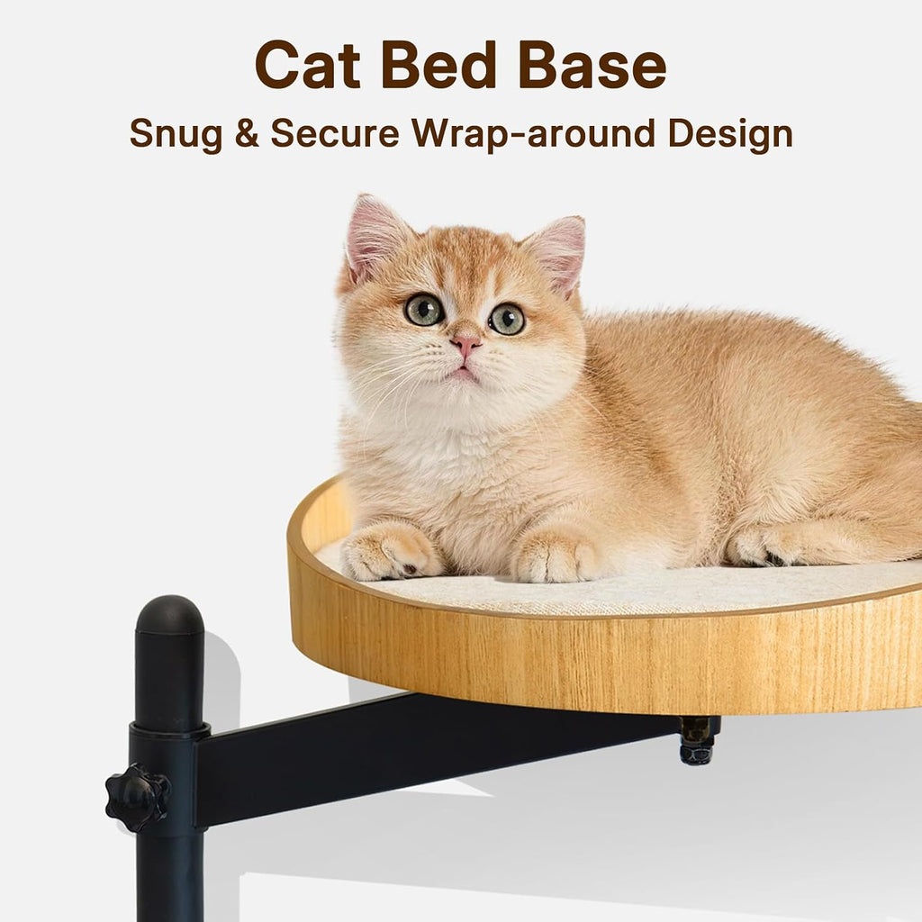 360° Swivel Clamp-On Cat Desk Bed & Window Perch, Elevated Pet Hammock with Washable Cushion, No Drill Sturdy Frame Lounger Shelf for Bedroom, Desk, Bedside (Wood)
