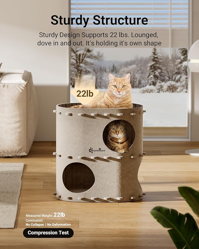 DownyPaws Cat House for Indoor Cats, 2-Storey Foldable Cat Bed Cave, Felt Cats - Image 5