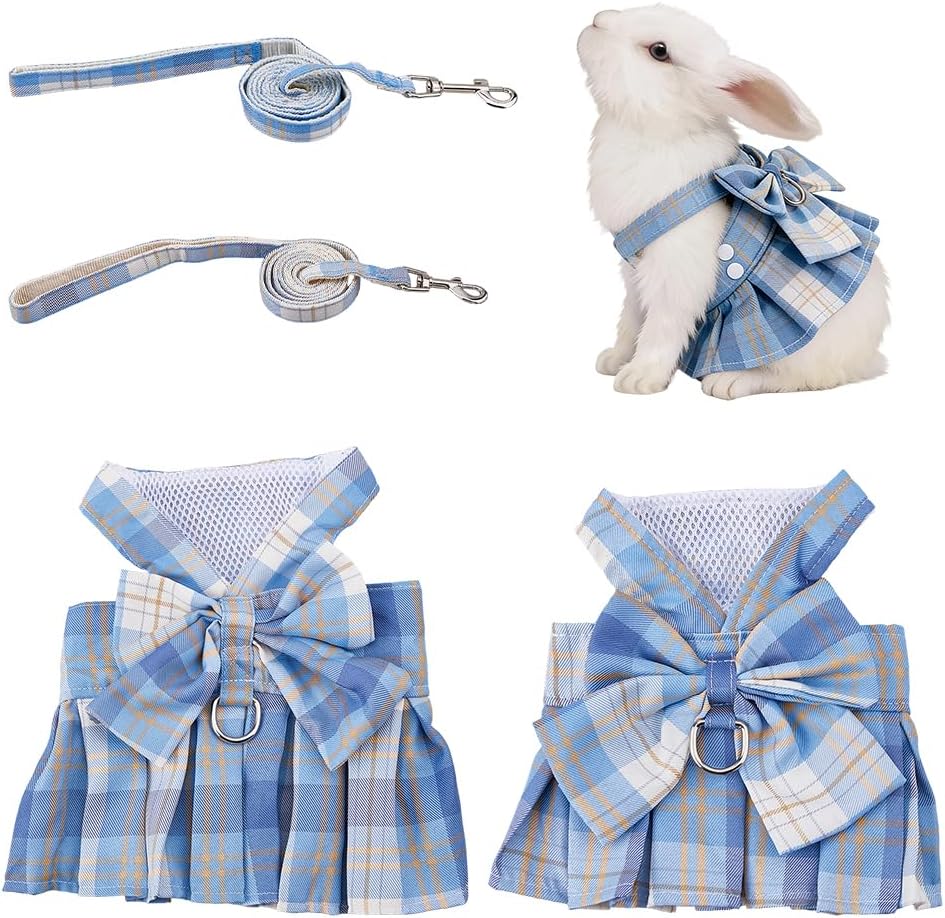 SUPERFINDINGS 2 Sets Rabbit Harness and Leash 2 Sizes Bunny Leash Escape-Proof Adjustable Vest Cute Skirt Bunny Vest Harness Outdoor Camping Hiking Training for Ferret Kittn Puppy Small Animals,Pink