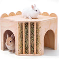 Wooden Bunny Corner Hideout Large Rabbit House with Hay Feeder