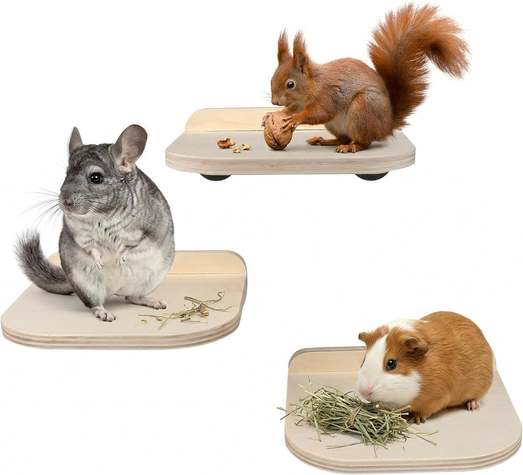 YKD Natural Wood Chinchilla Platform Set with Feeding Bowl
