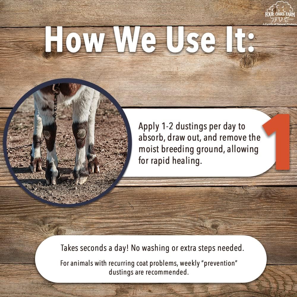 Four Oaks Farm Ventures, Goat Hoof & Coat Powder - Wound Care, Heals/Prevents Foot Rot, Skin Problems - All Natural, Non-Caustic, Easy to Use (2.5 oz)