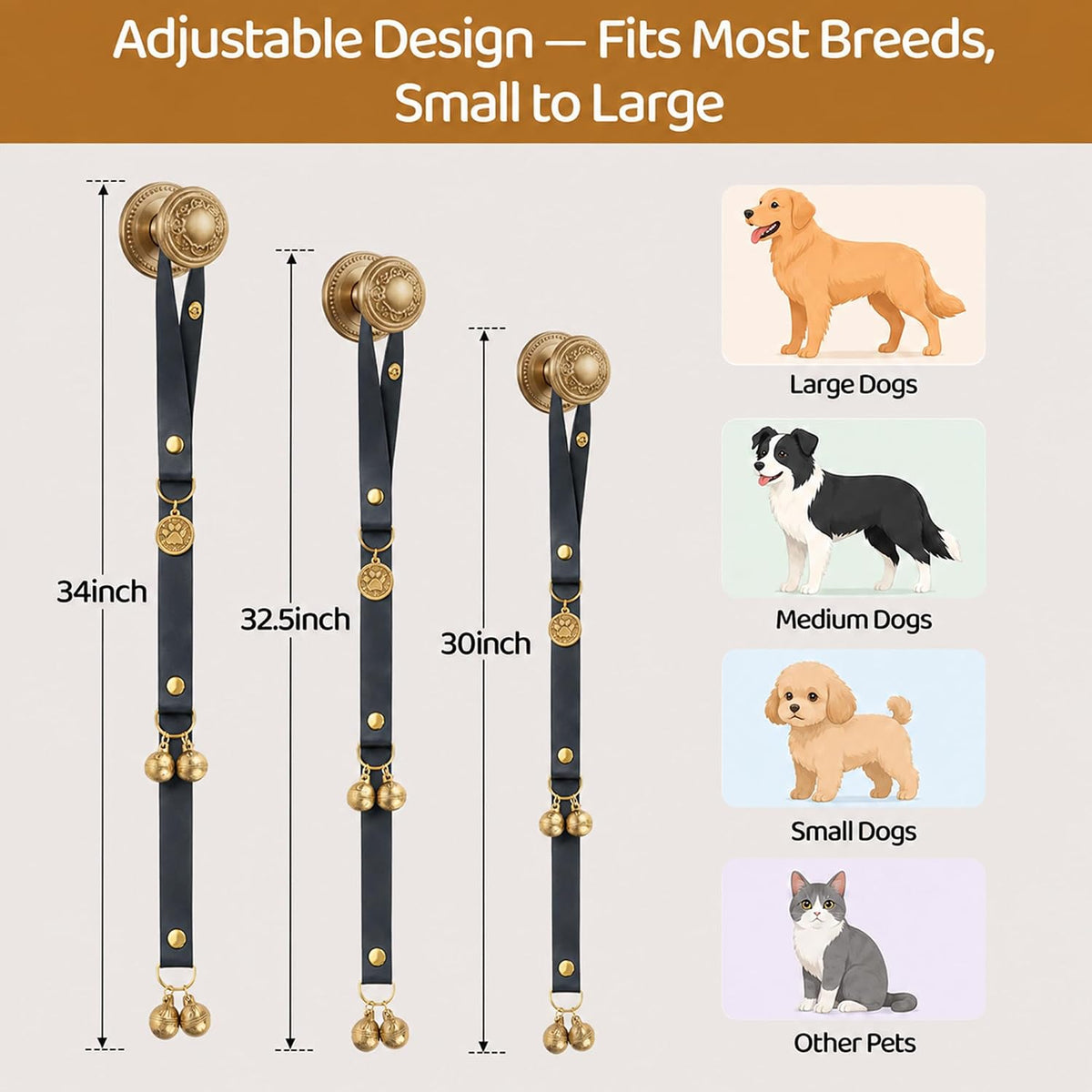 Kytely Leather Dog Doorbells to Go Outside, Brass Bells for Potty Training
