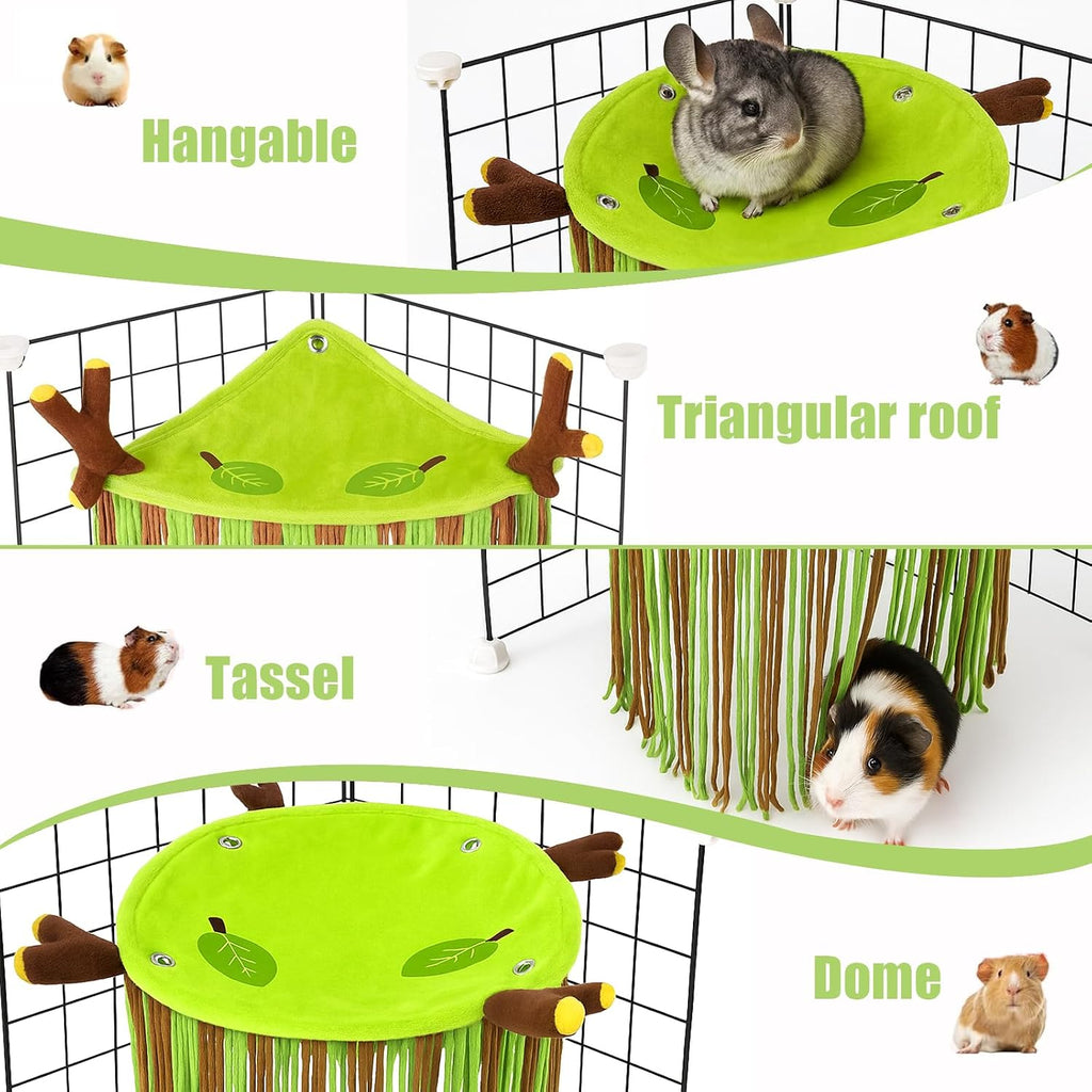 Guinea Pig Hideout Forest Fleece Corner Hideaway for Cage Accessories, Soft Fleece Tassel Hammock Tent for Small Animals, Bunny, Ferret, Chinchilla, Rat, Hedgehog, Dwarf Rabbit,Triangle