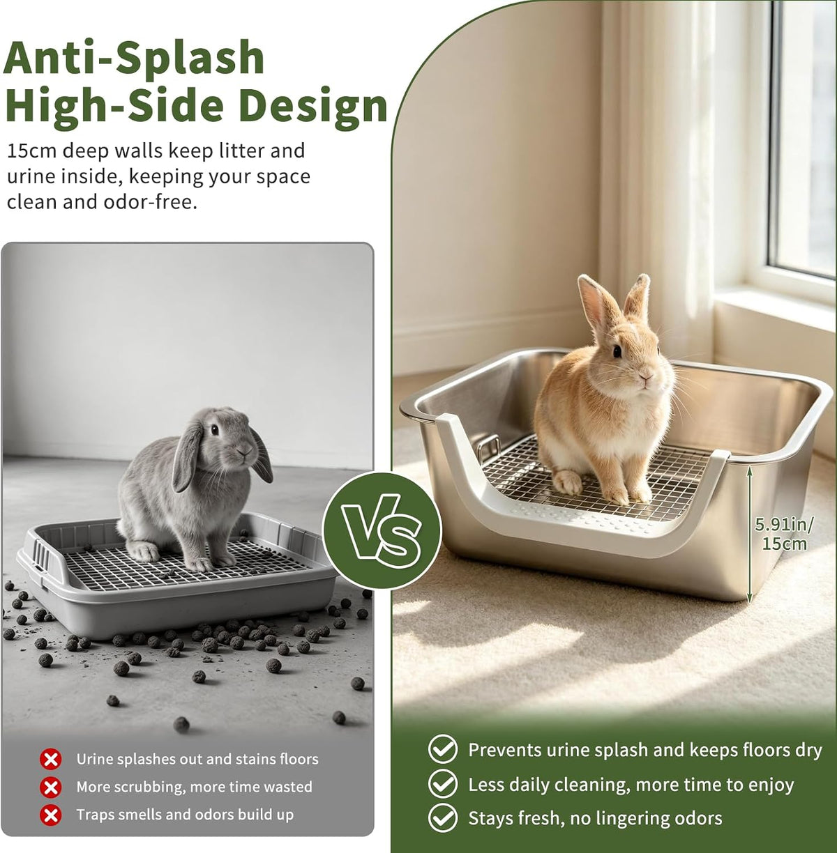 Stainless Steel Rabbit & Bunny Litter Box Set for Small Animals