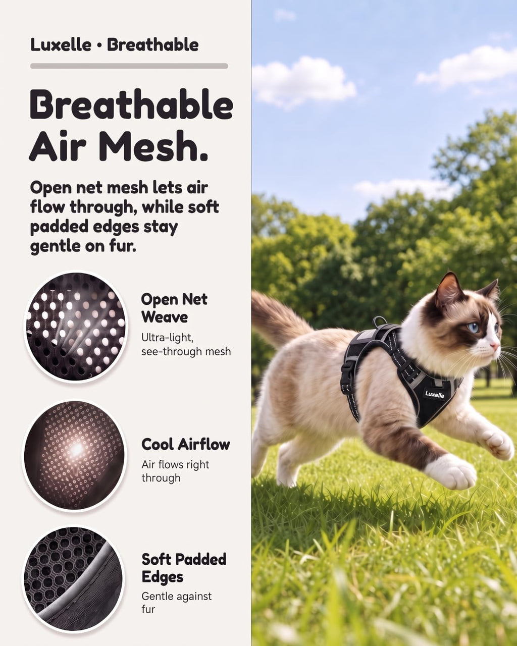 Luxelle Escape Proof Cat Harness with Retractable Leash & Wrist Strap Set