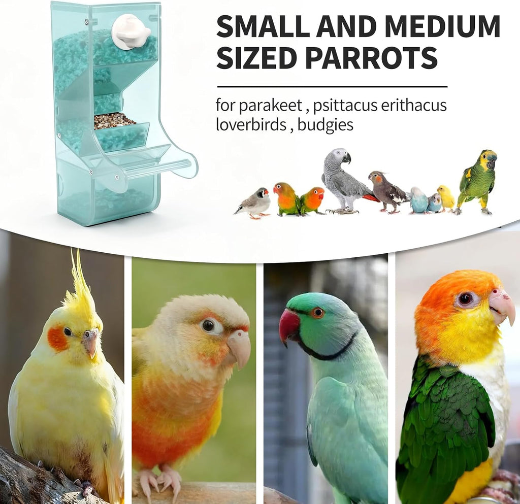 AOTU Automatic Bird Feeder for Cage Crack-Resistant Plastic Parakeet Cage Accessories No Mess Bird Cage Seed Catcher for Small Medium Birds Parrots Cockatiels Parakeets Conures Canaries (Light Green)