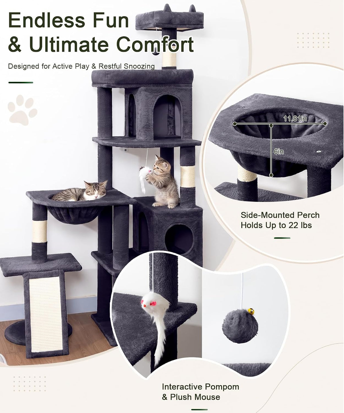 68 Inch Heavy Duty Cat Tree Tower for Indoor Cats Large Adult