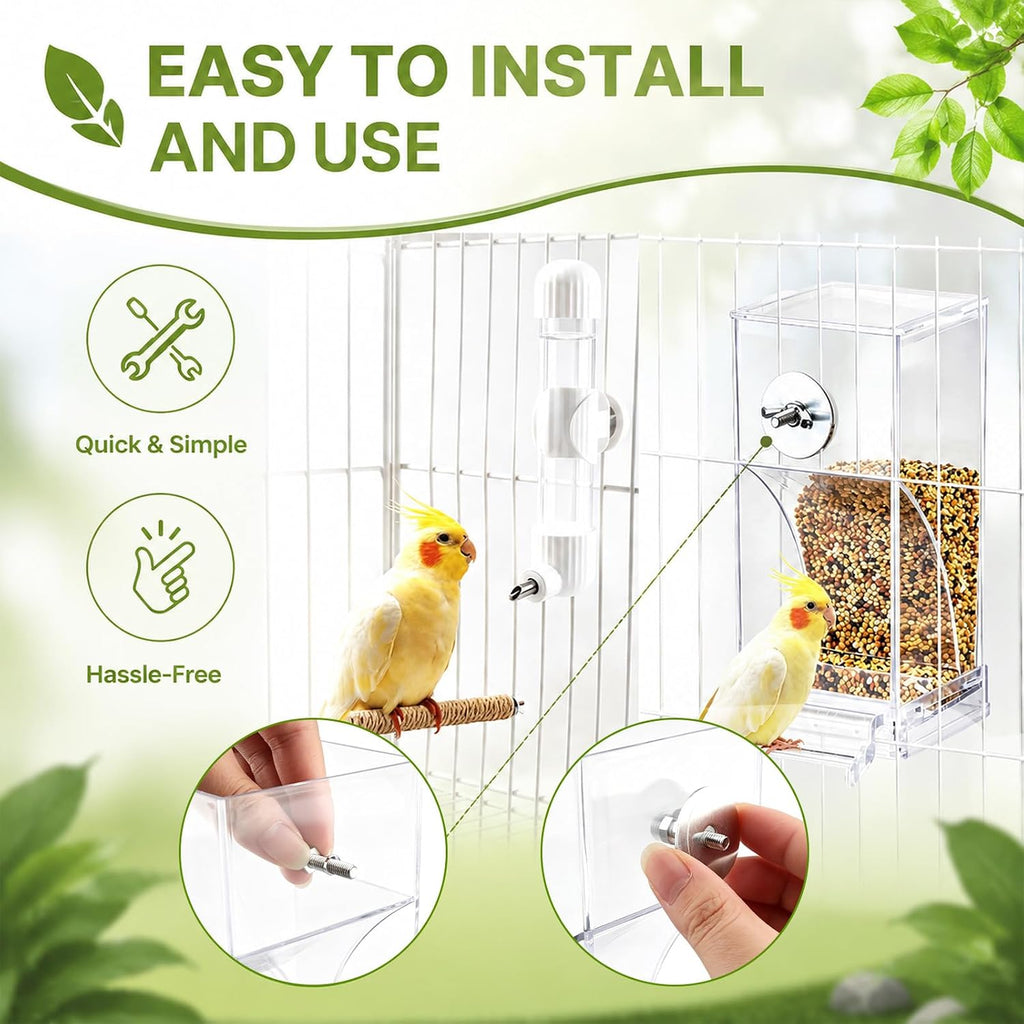 No Mess Bird Feeder Water Dispenser Set, Automatic Parrot Feeder for Cage