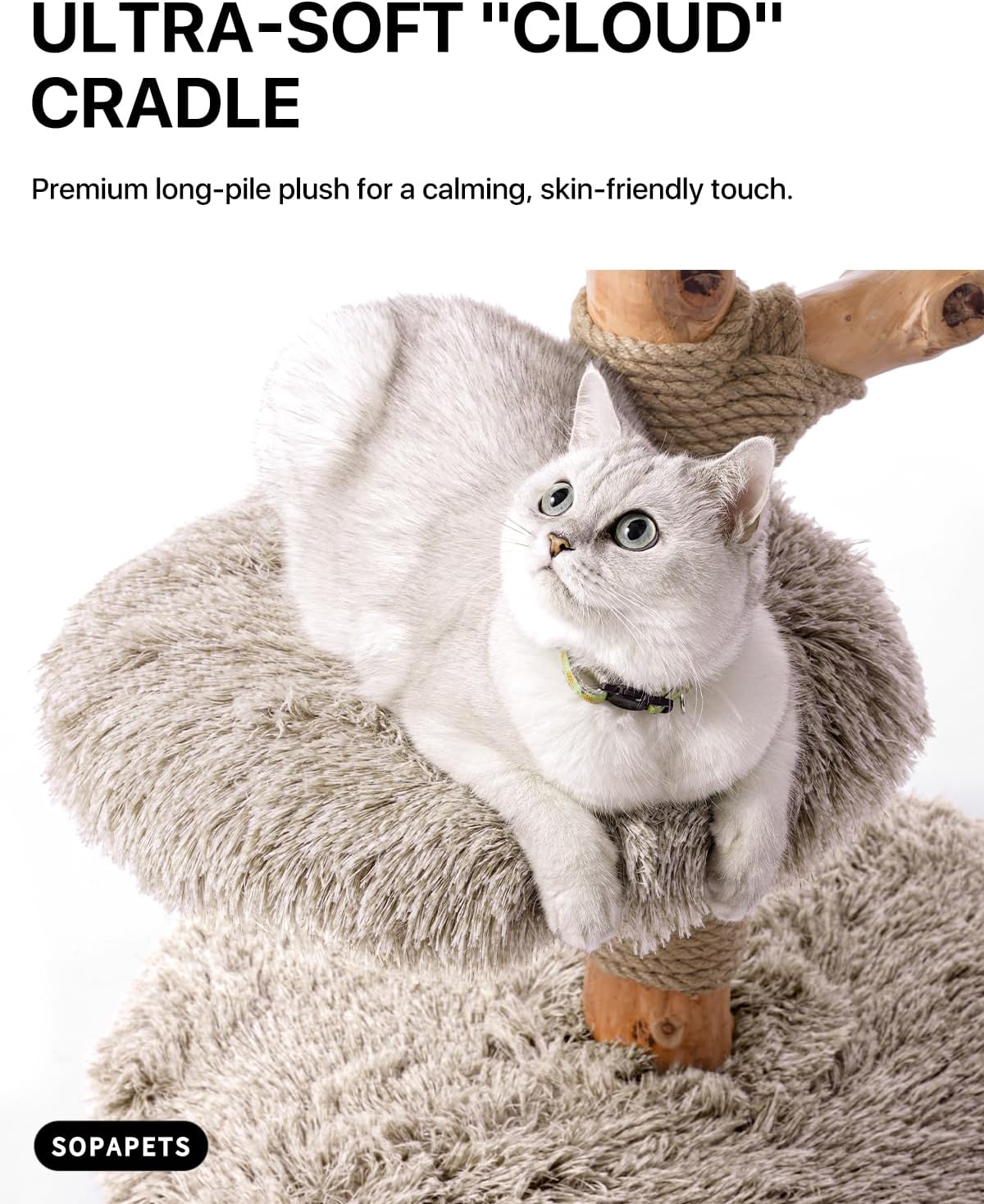 Sopapets Solid Wood Cat Tree, Modern Cat Tower for Indoor Large Cats, Beige