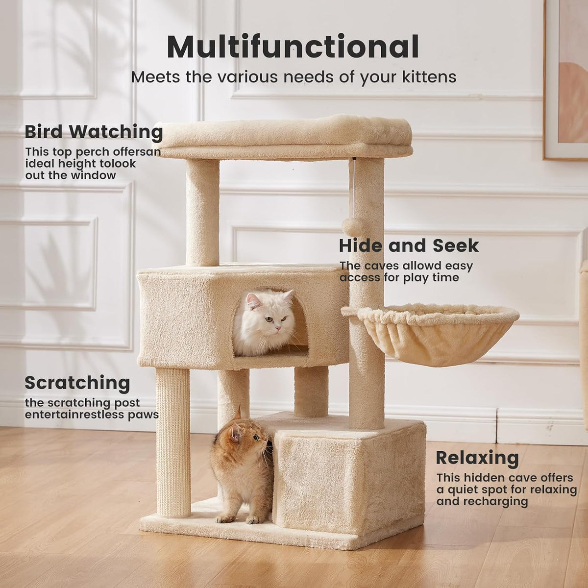 Gardner Pet Cat Tower for Large Cats, 41" Heavy Duty Cat Tree