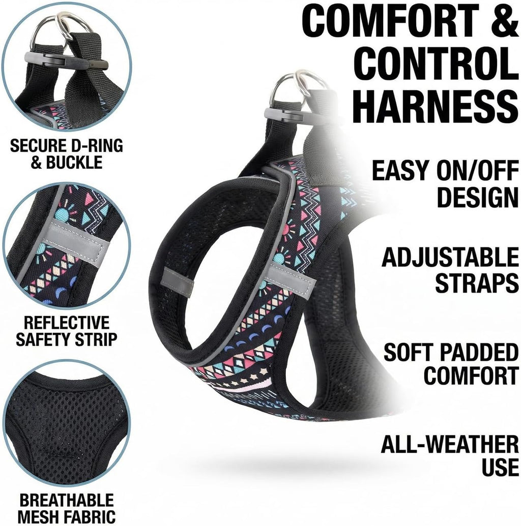 Mihqy Step in Dog Harness and Leash Set, Breathable Mesh, Black Bohemia,XS