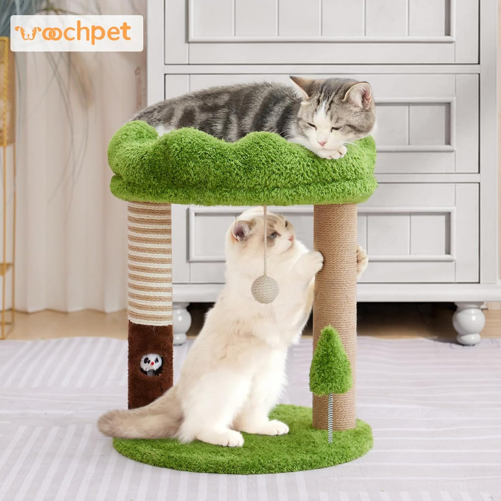 WOOCHPET 21" Small Cat Tree  with 2 Scratching Posts and Perch Bed
