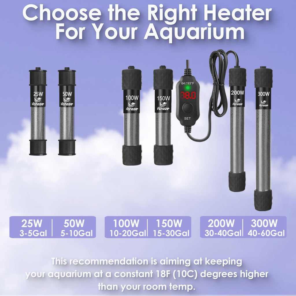 25W Compact Adjustable Aquarium Heater with Dry-Run & Overheat Protection