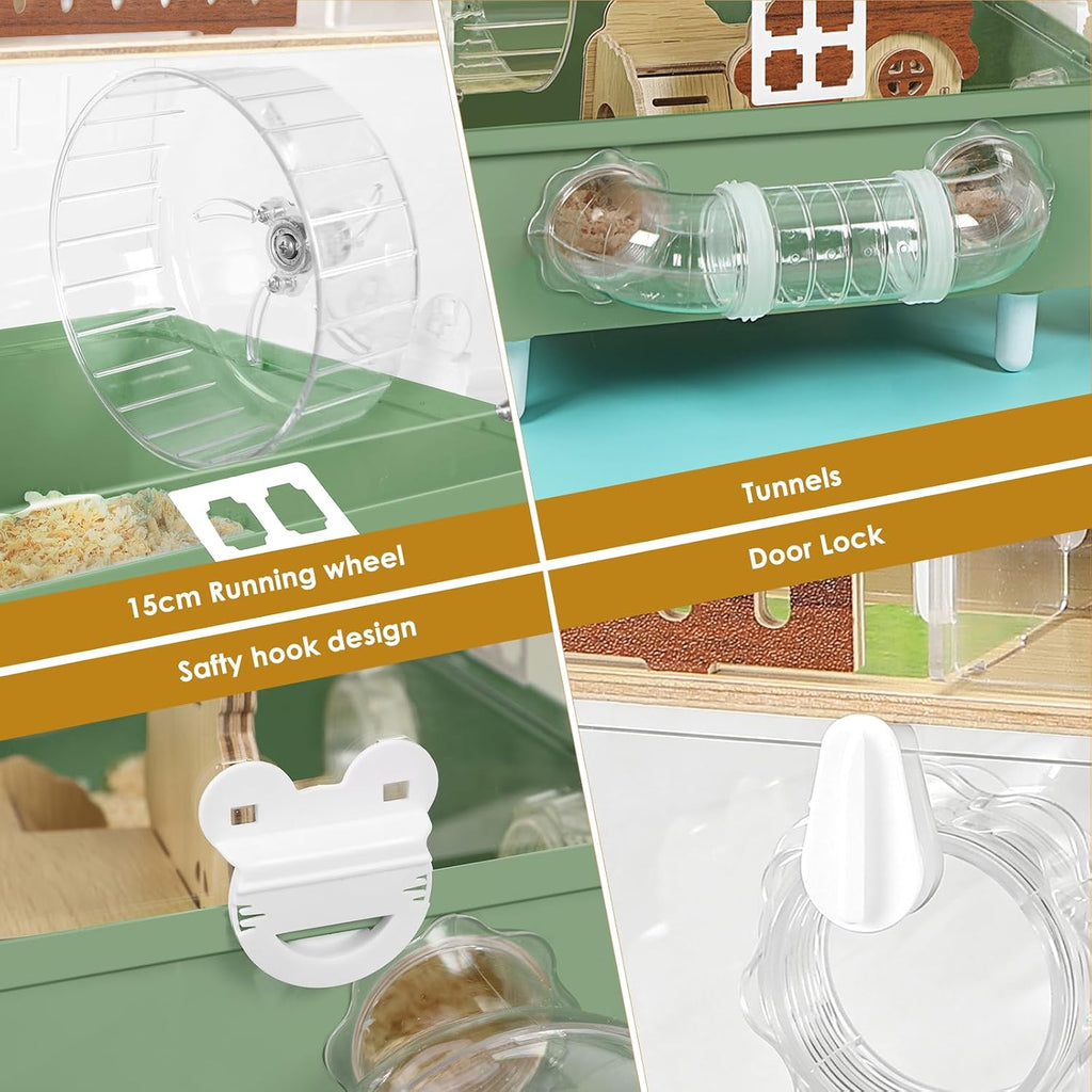 Large Hamster Cage Acrylic Hamster Enclosure with Hideout, Wheel & Tunnels