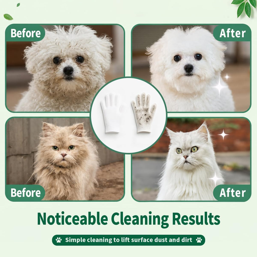 Disposable Pet Glove Wipes 20 Count, No‑Rinse Thick Wipes for Dogs&Cats