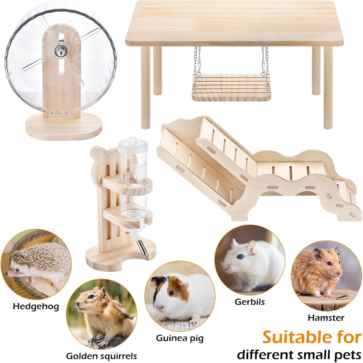 Hamster Play Wooden Platform， 4-piece Hamster cage Accessory Toy Set