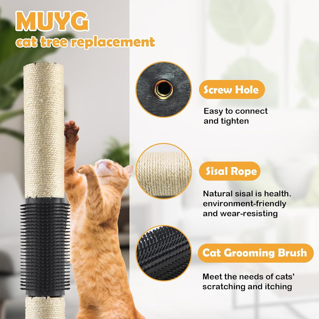 4pcs M8 Cat Scratching Post Replacements,15.7 in Sisal Cat Tree Replacement Poles with Self Groomer Massage Sisal Pole Parts for Indoor Cats Kitten Tree Furniture Protector