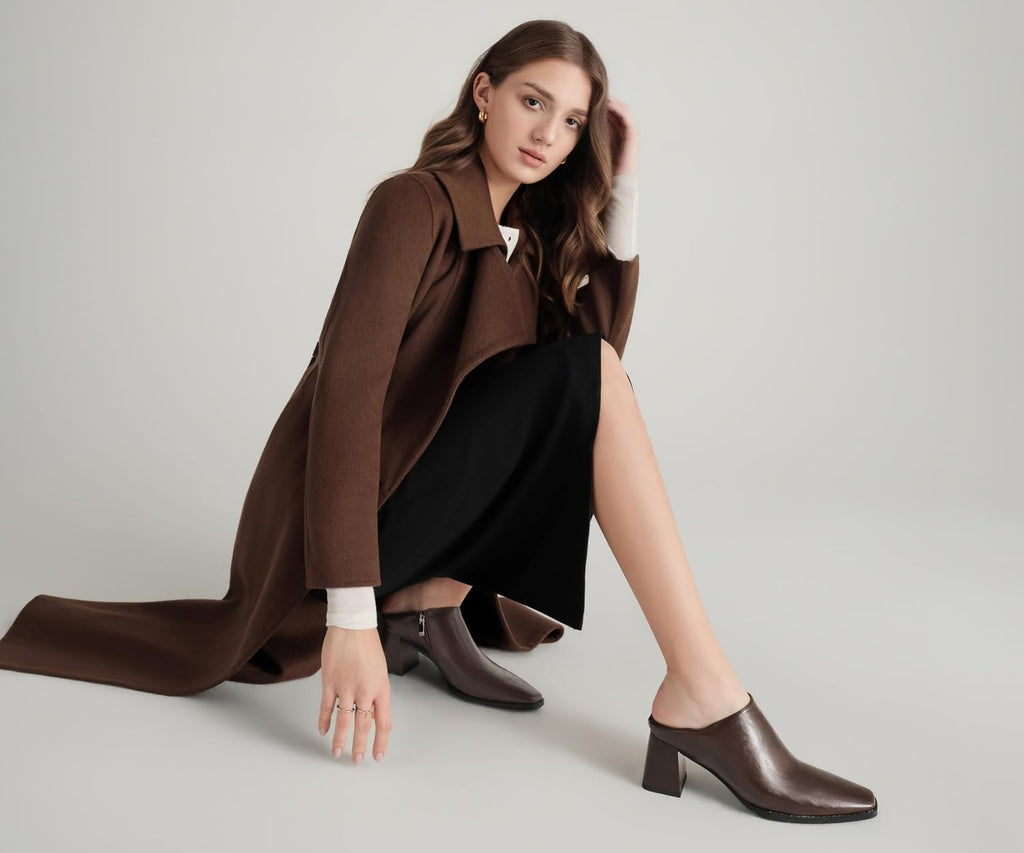 Women's Dress Shoes Chunky Heel Loafers, Faux Leather Zipper Pumps