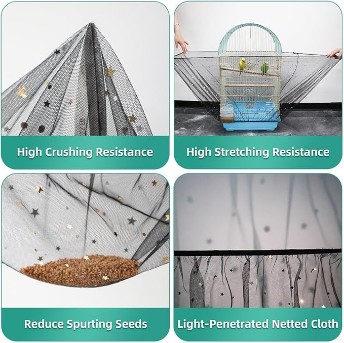 Bird Cage Seed Catcher, Seed Catcher Guard Net Cover, Parrot Nylon Mesh Net - Image 2