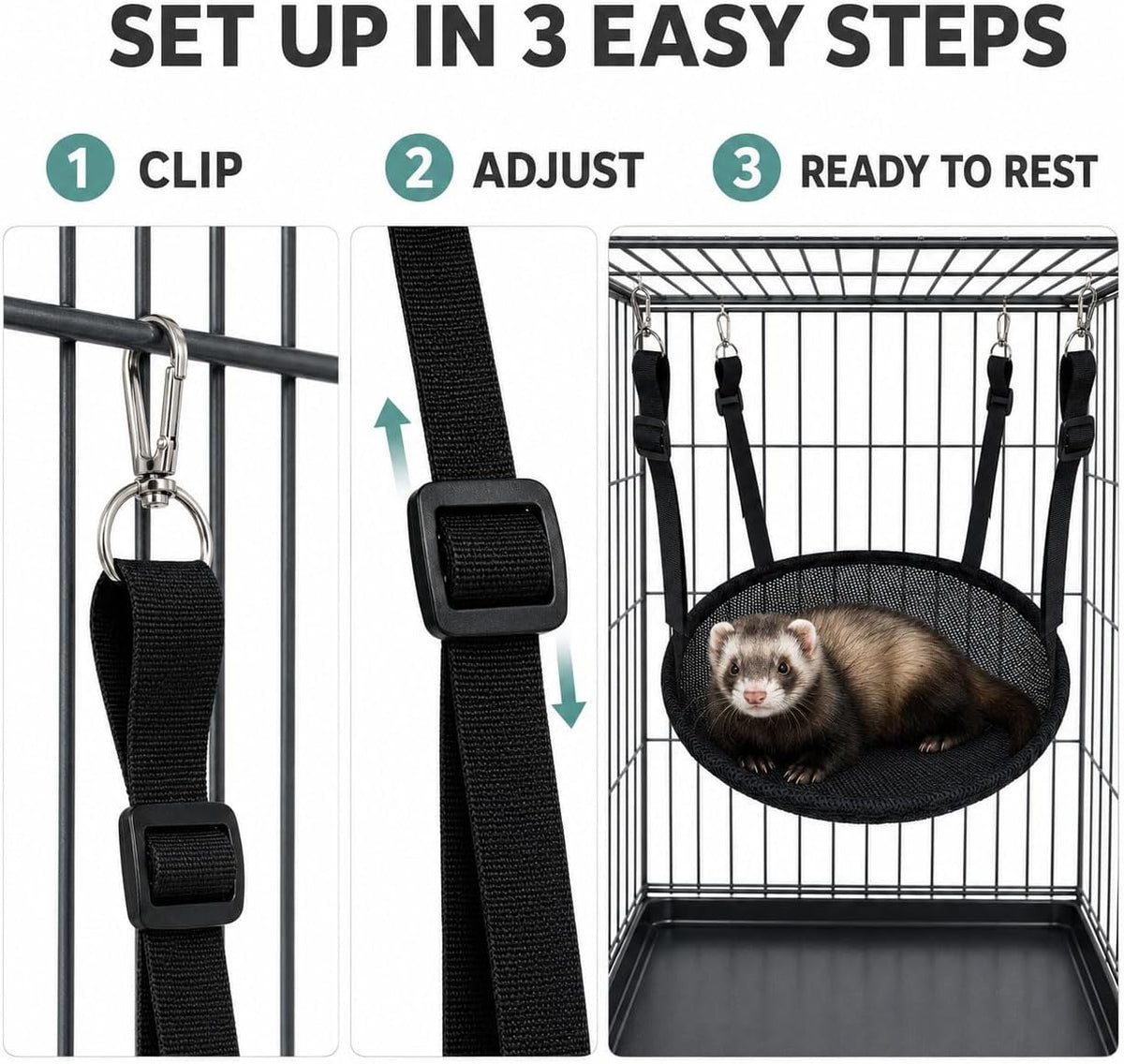 Reversible Ferret Hammock, Breathable Mesh Bed for Cage, Adjustable Straps