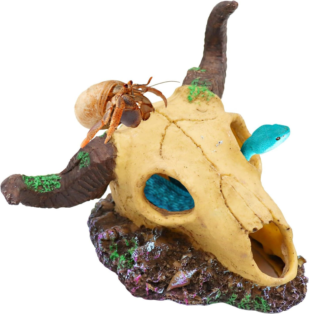 Oooct Resin Skull Sculpture, Black, Reptile Hideout for Fish, Bearded Dragon, Ball Python, Leopard Gecko, 4.7 x 3.5 x 3.7 Inch