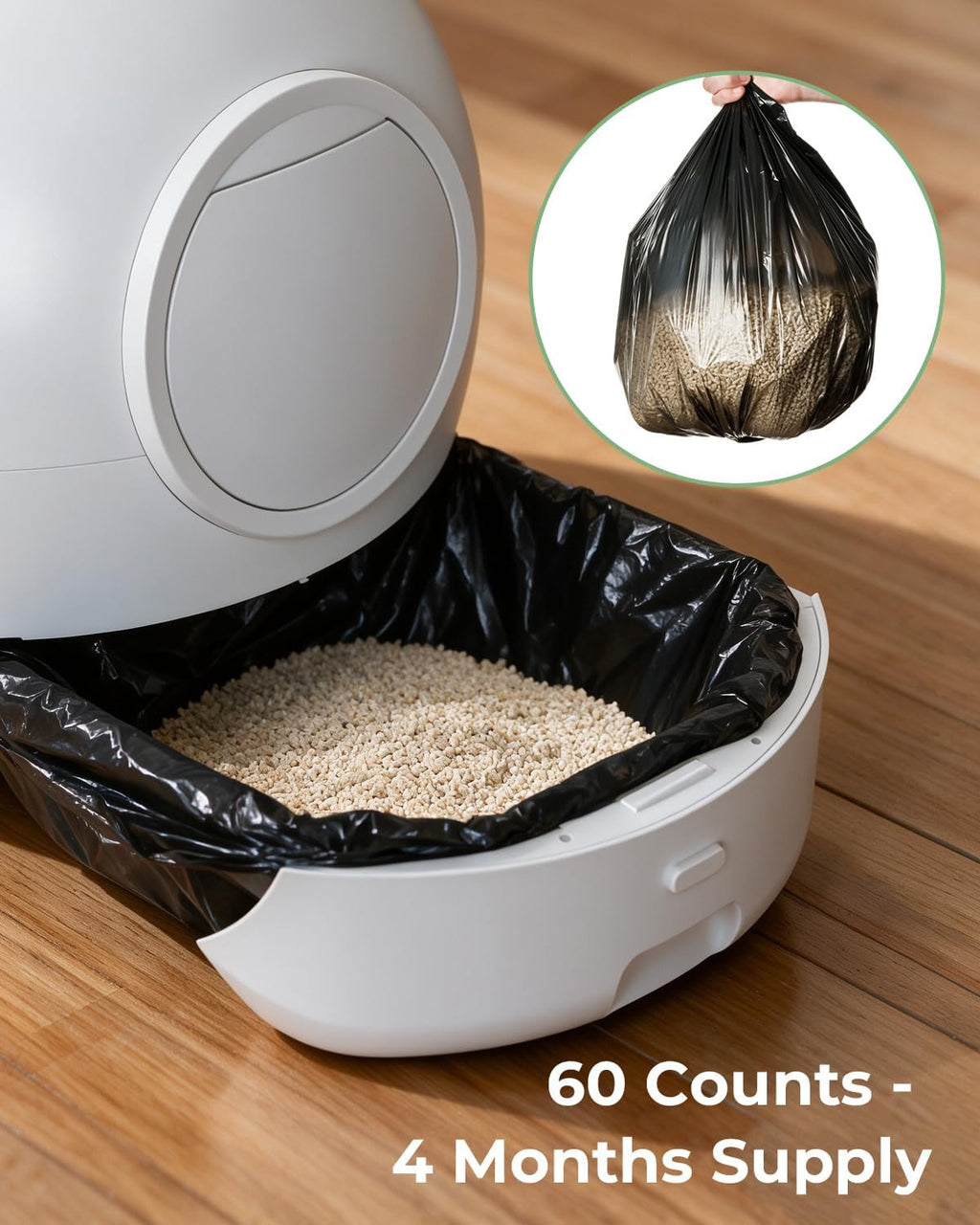 ELS PET 60 Count Automatic Cat Litter Box Liners, Compatible with Robot 4/5/3 & Most Self Cleaning Boxes,Heavy-Duty Extra Thick Waste Bags, 23.6"×11.8", Fits larger waste drawers