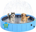 Foldable Dog Pool with Sprinkler, 106" Extra Large Non-Slip Dog Swimming Pool, 2-in-1 Outdoor Backyard Pet Bathing Tub with Drain Plug for Dogs Kids Pets Ducks