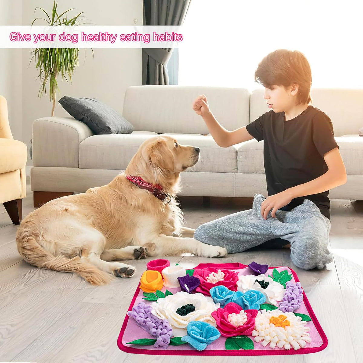 Snuffle Mat for Dogs Pet Treats Feeding Mat for Small/Medium Breed Dogs Non-Slip/Portable/Durable Interactive Dog Puzzle Toys Encourages Natural Foraging Skills (Rose Pink)