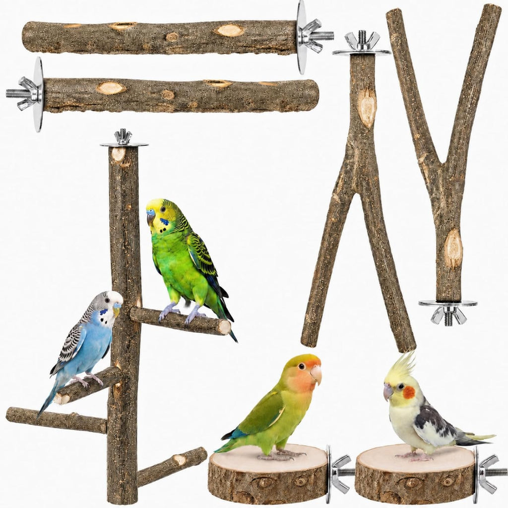 Novabright 6 Pack Natural Wood Bird for Cage Perches Wooden Parrot Stand with Fork Toys Hanging Multi Branch Platform Hanging Grapevine Parrot Perch for Parakeets Budgies Pet Bird Accessories