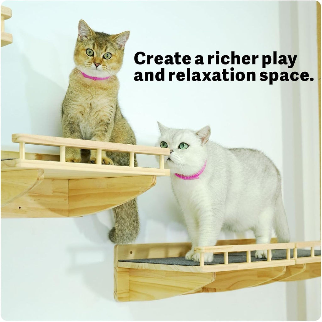 【1-Pack】 15.75" x 12.20" Natural Solid Wood Wall-Mounted Cat Shelf with Guardrail, Aerial Walkway, Wall Furniture, Steps, Stairs & Perch