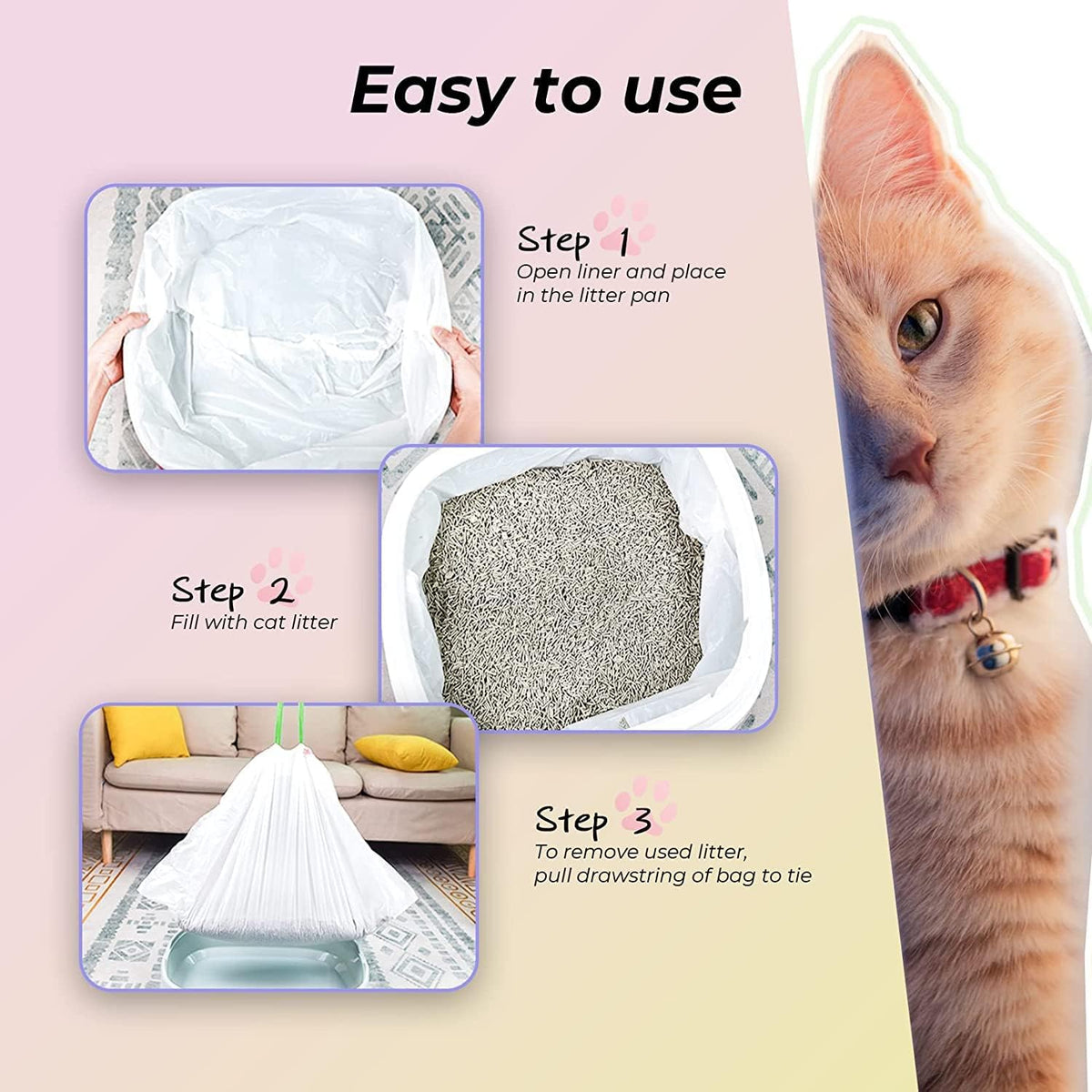 20 Count Jumbo Cat litter Box Liners, 46" x 19" Extra Large Heavy Duty Litter Pan Liner Bags with Drawstring for Pet Cat Litter Tray (Unscented)