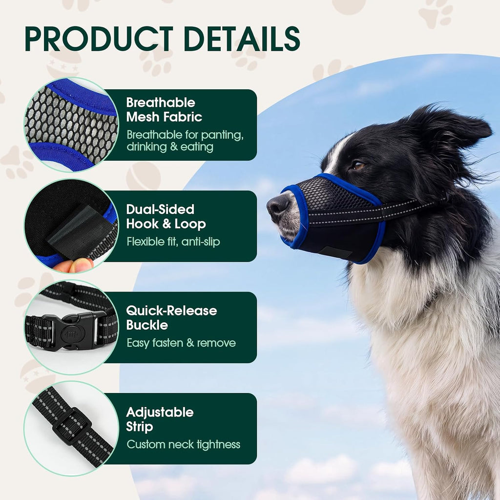 Kuoser 2 Pack Dog Muzzle，Soft Mesh Muzzles for Small Dogs, Blue L