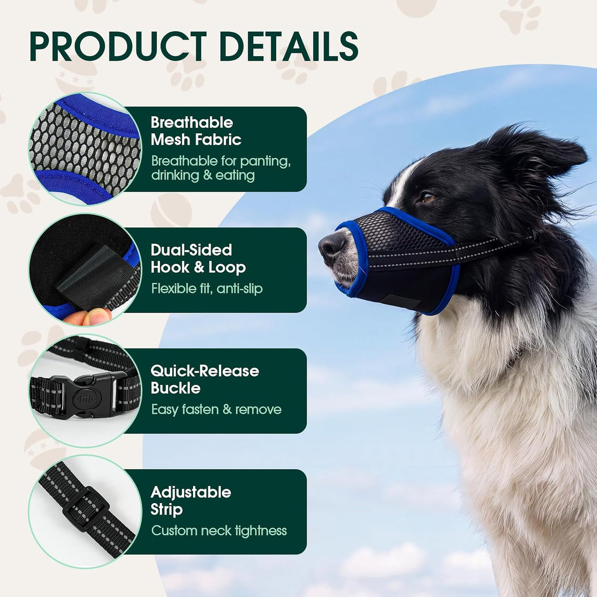 Kuoser 2 Pack Dog Muzzle，Soft Mesh Muzzles for Small Dogs, Blue L