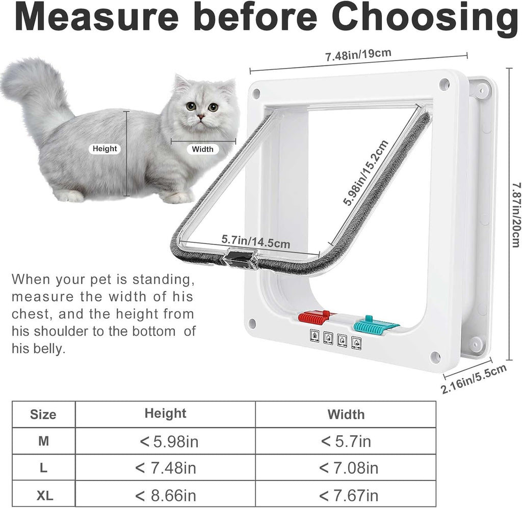 Lessmon Cat Door, M, 4-Way Lock, Outer Size 7.48x7.87x2.16in