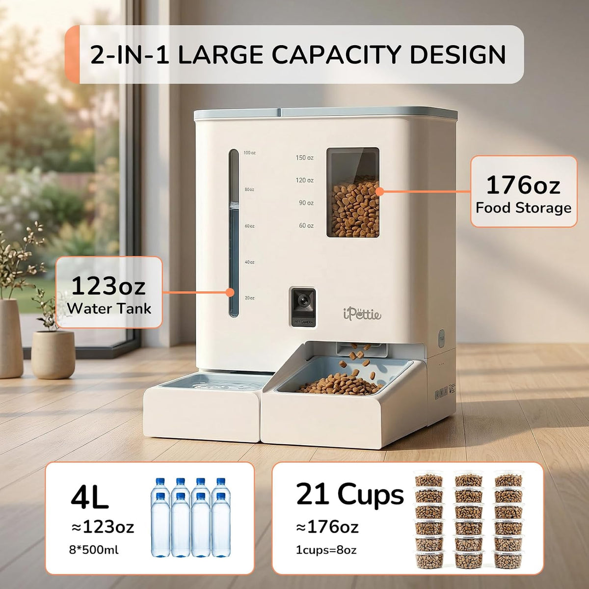 iPettie Camera Automatic Cat Feeder and Water Dispenser, 5G/2.4GHz WiFi