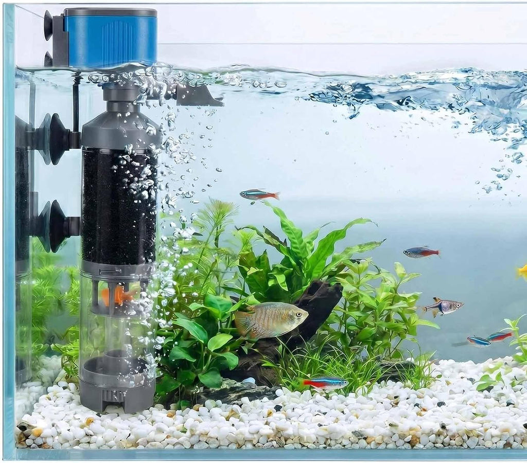 25W 5-in-1 Aquarium Pump w/Replaceable Sponge Filter Cartridge, 475.5 GPH, 3.3 FT Head, Oxygenates Supply,Filters & Purifies Water,Boosts Circulation,Removes Fish Waste,Water Changes, Clear Tanks