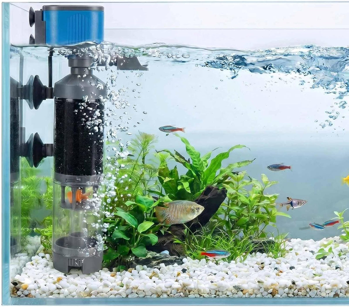 25W 5-in-1 Aquarium Pump w/Replaceable Sponge Filter Cartridge, 475.5 GPH, 3.3 FT Head, Oxygenates Supply,Filters & Purifies Water,Boosts Circulation,Removes Fish Waste,Water Changes, Clear Tanks