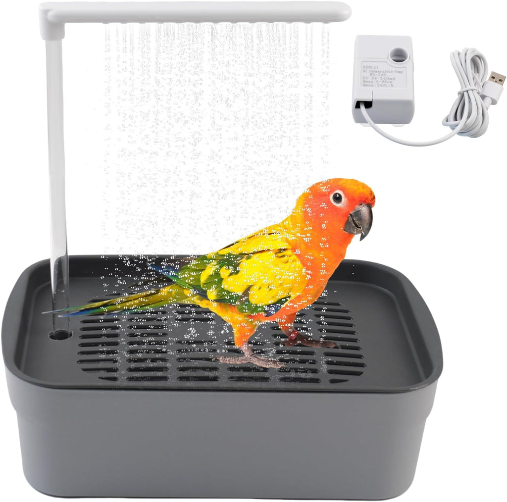 Automatic Parakeet Bath,Parrot Shower Fountain with USB Power Plug Indoor Bird Bath Circulating Water Electric Pet Bird Shower Pump for Cockatiel Lovebird Conure Budgie