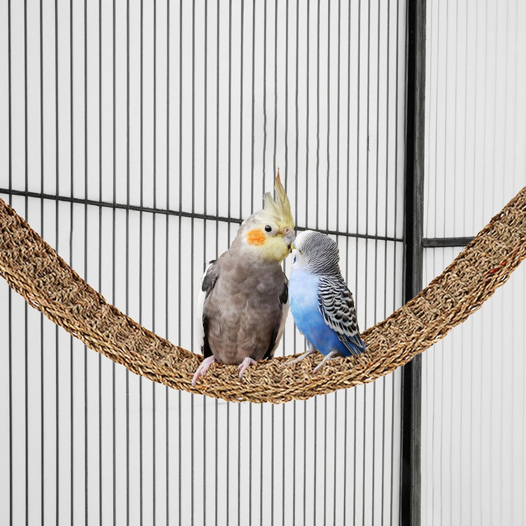 39 x 7 Inches Seagrass Mat, Natural Grass Woven Bird Net Hammock Mat, Climbing Rope Ladder Chew Toy, Cage Accessories for Parrots, Psittacines, Cockatiels, Hamsters, Lovebirds, Mice (2 Pack)