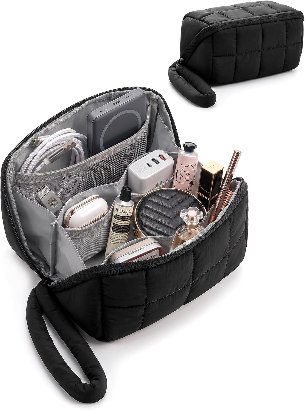 ProCase Travel Electronic Organizer Pouch, Puffy Tech Pouch -M, Black