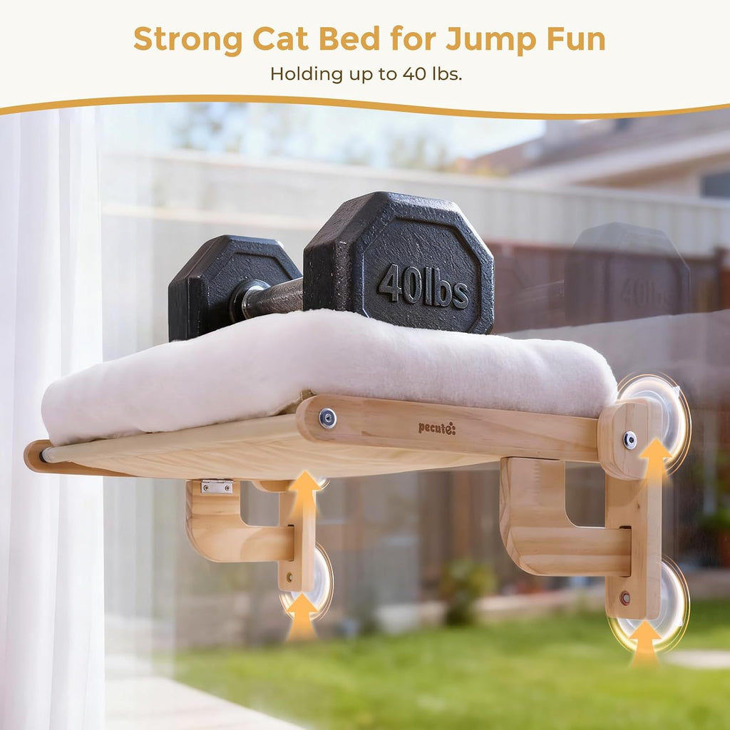 Pecute Foldable Cat Window Perch, Cloud-Soft Cat Bed with Wood Frame, 26" L