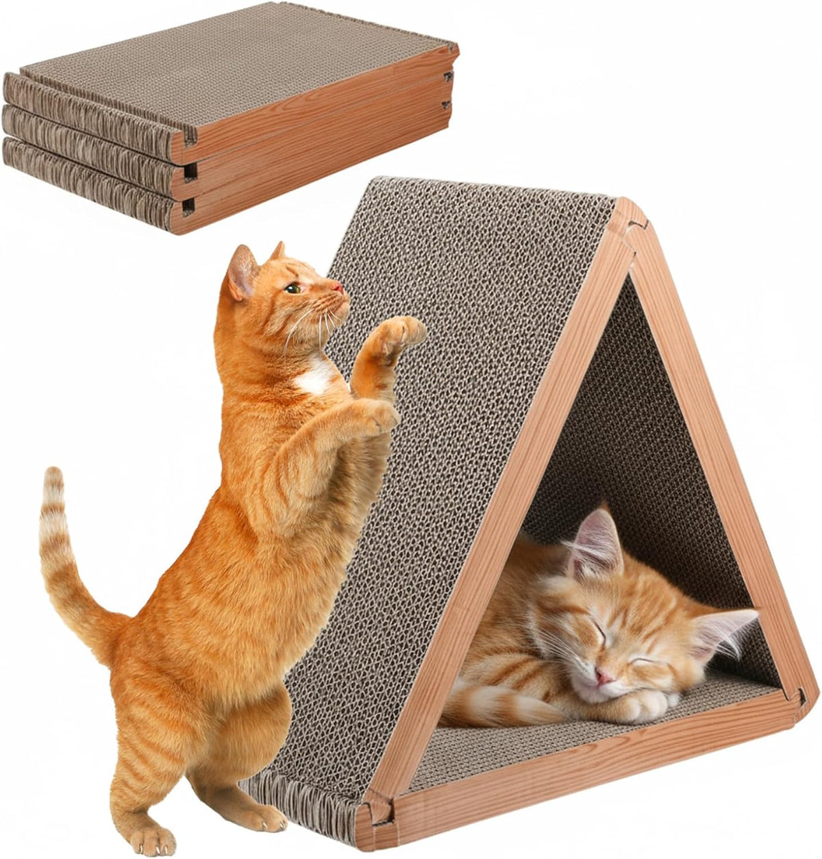 3-Sided Vertical Cat Scratching Post, Cat Scratcher Foldable, Triangle Cats Scratching Board, Multiple Angle Scratch Pad, 6 Usable Sides Recyclable Scratcher Cardboard for Indoor Cats (Pack of 3)