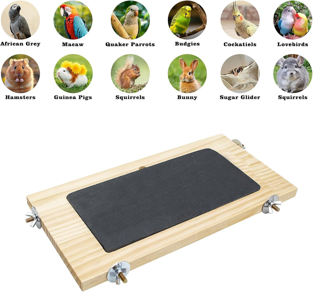Bird Perch, Wooden Platform with Slate Rock, Bird Playground, Parakeet Shelf Stand Platform, Cage Accessories for Budgies, Cockatiels, Lovebirds, Green Cheeks, Small to Medium Birds