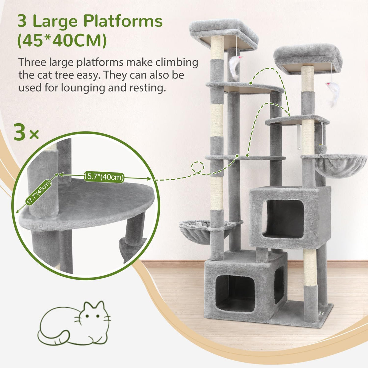 Globlazer S74E Pro Heavy Duty Maine Coon Cat Tree for Large Cats,Light Grey