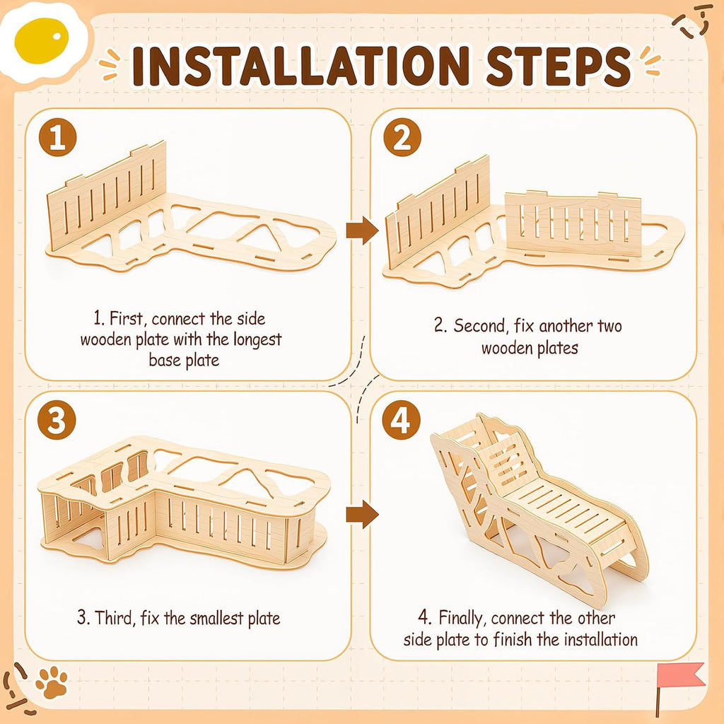 Qunclay 5 Pcs Hamster Hideout Wooden Platform Ladder Bath for Small Pets