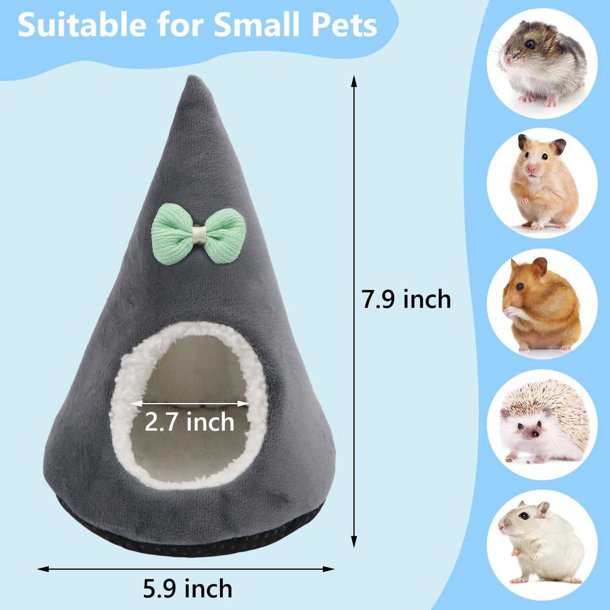 Hamster Hideout Bed for Hamsters Gerbils Mice, Gray